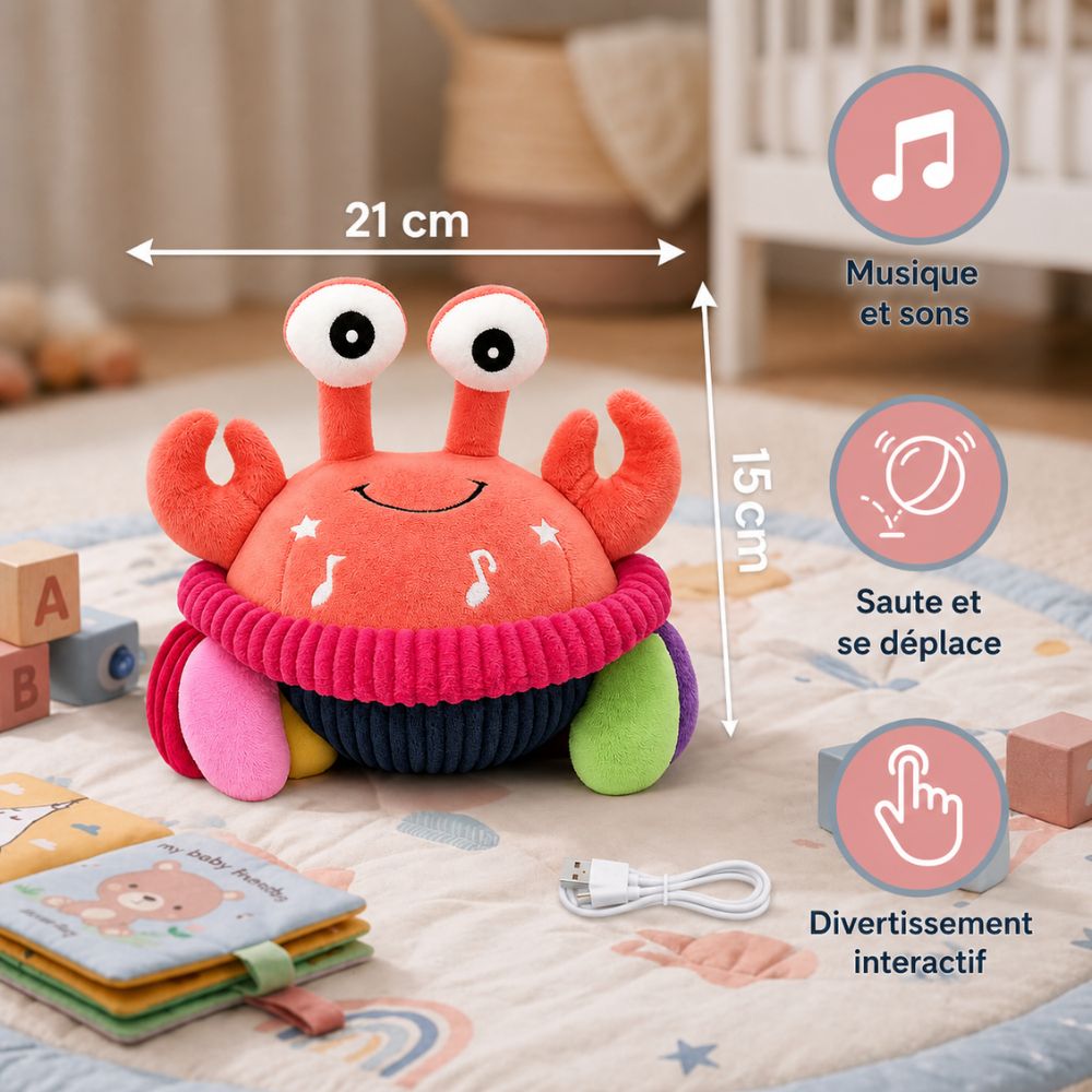 Crabe en peluche interactif avec musique et voix