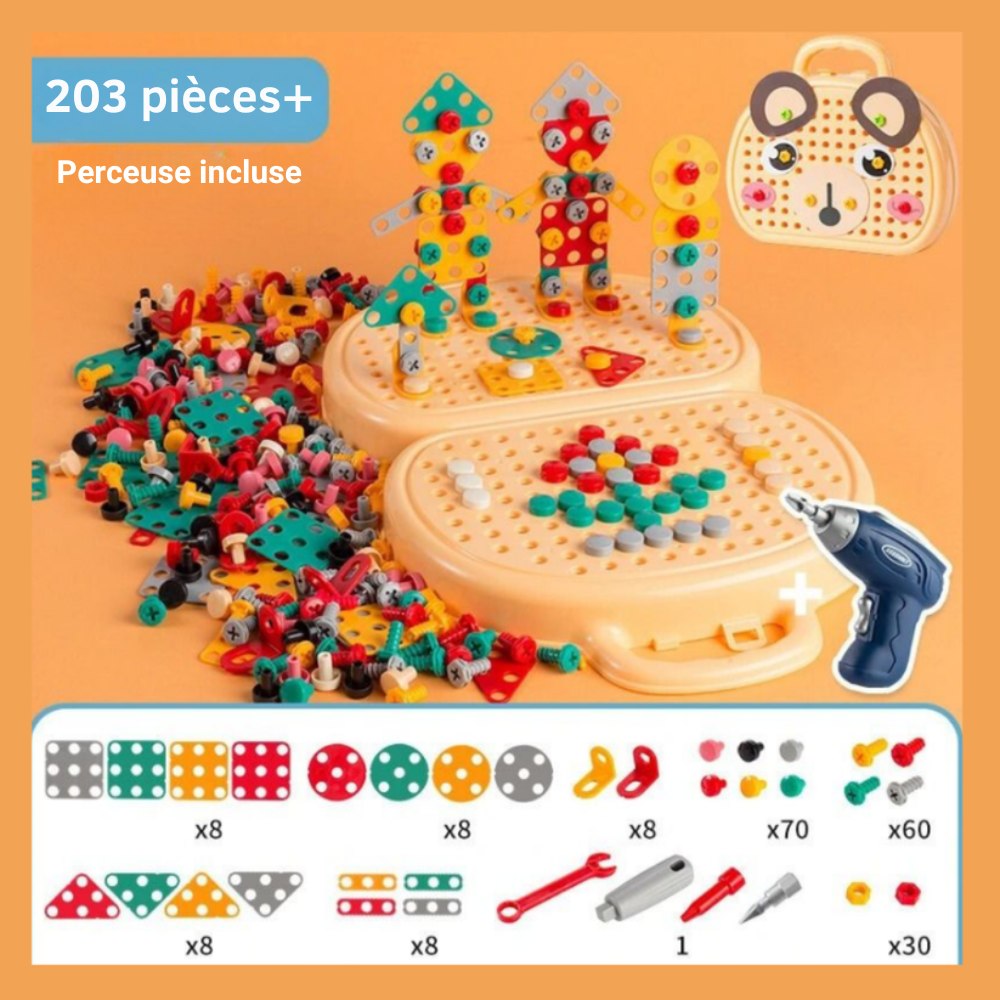 BuildPlay™ | Kit de construction créatif avec perceuse d’enfant pour petits constructeurs