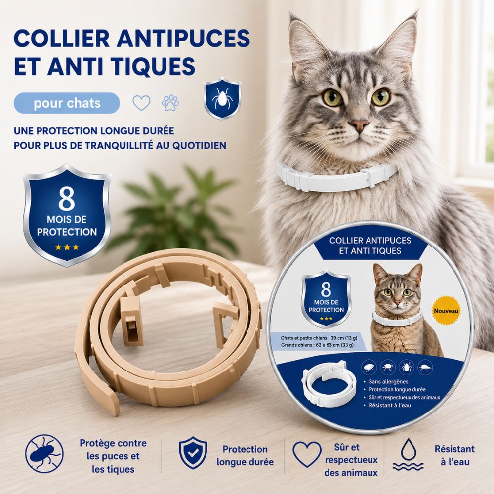 PetProtect™ | Collier antiparasitaire naturel contre puces, tiques et moustiques • Protection jusqu’à 8 mois