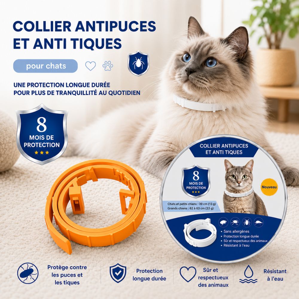PetProtect™ | Collier antiparasitaire naturel contre puces, tiques et moustiques • Protection jusqu’à 8 mois