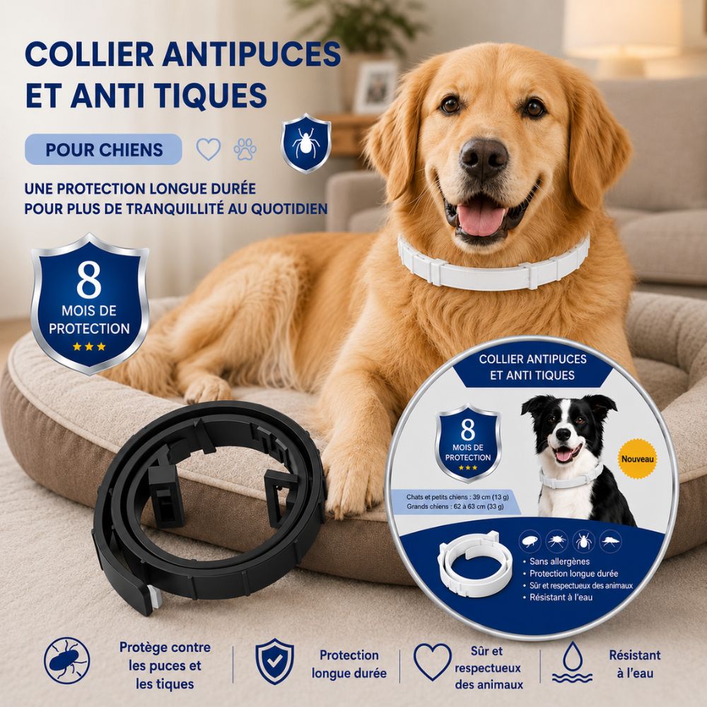 PetProtect™ | Collier antiparasitaire naturel contre puces, tiques et moustiques • Protection jusqu’à 8 mois