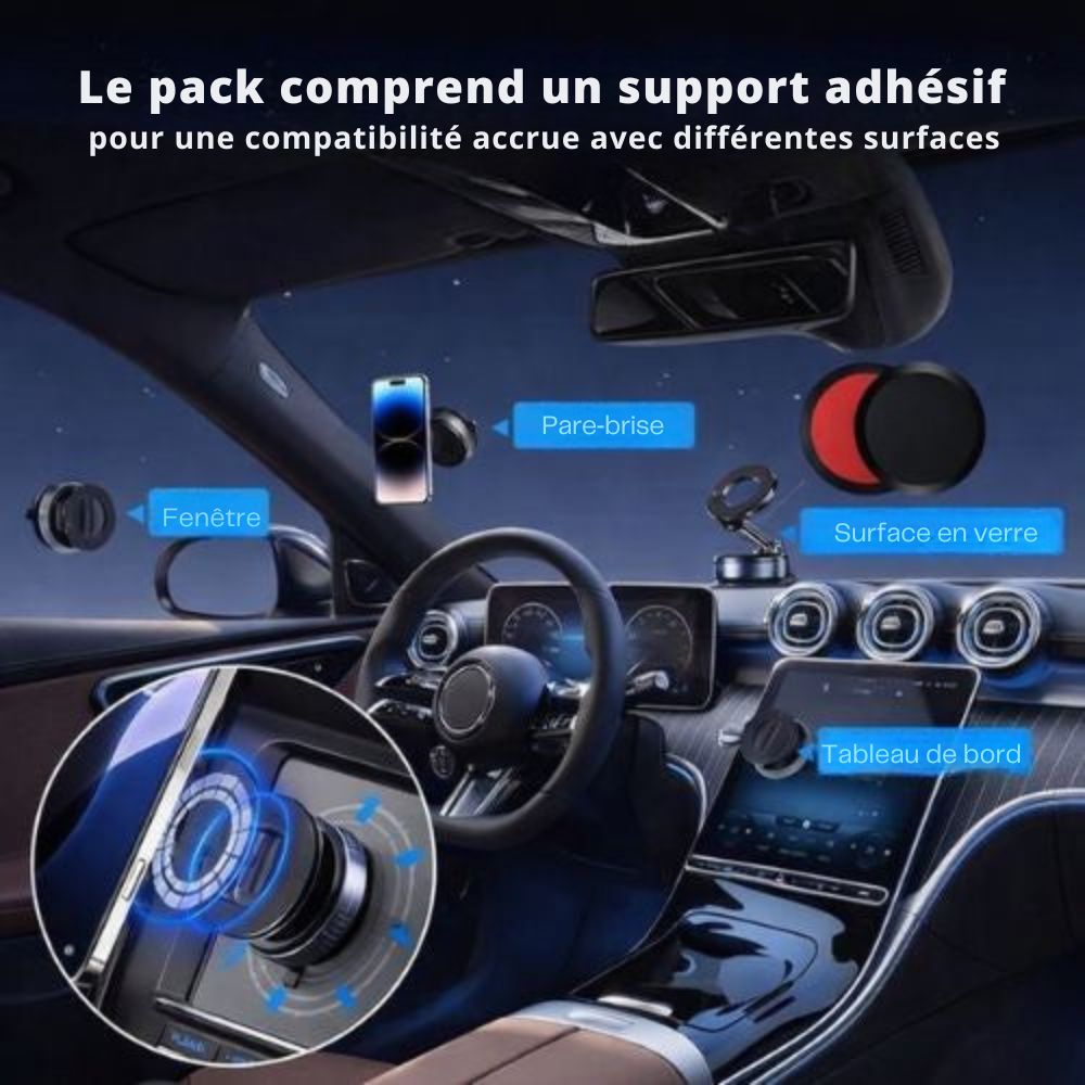 Support magnétique pour téléphone avec rotation à 360°