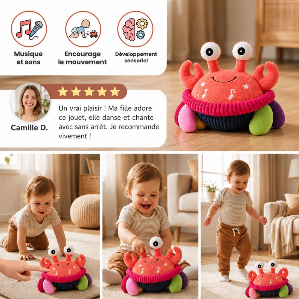 Crabe en peluche interactif avec musique et voix