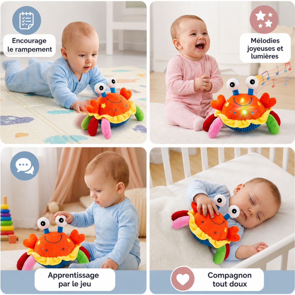 Crabe en peluche interactif avec musique et voix