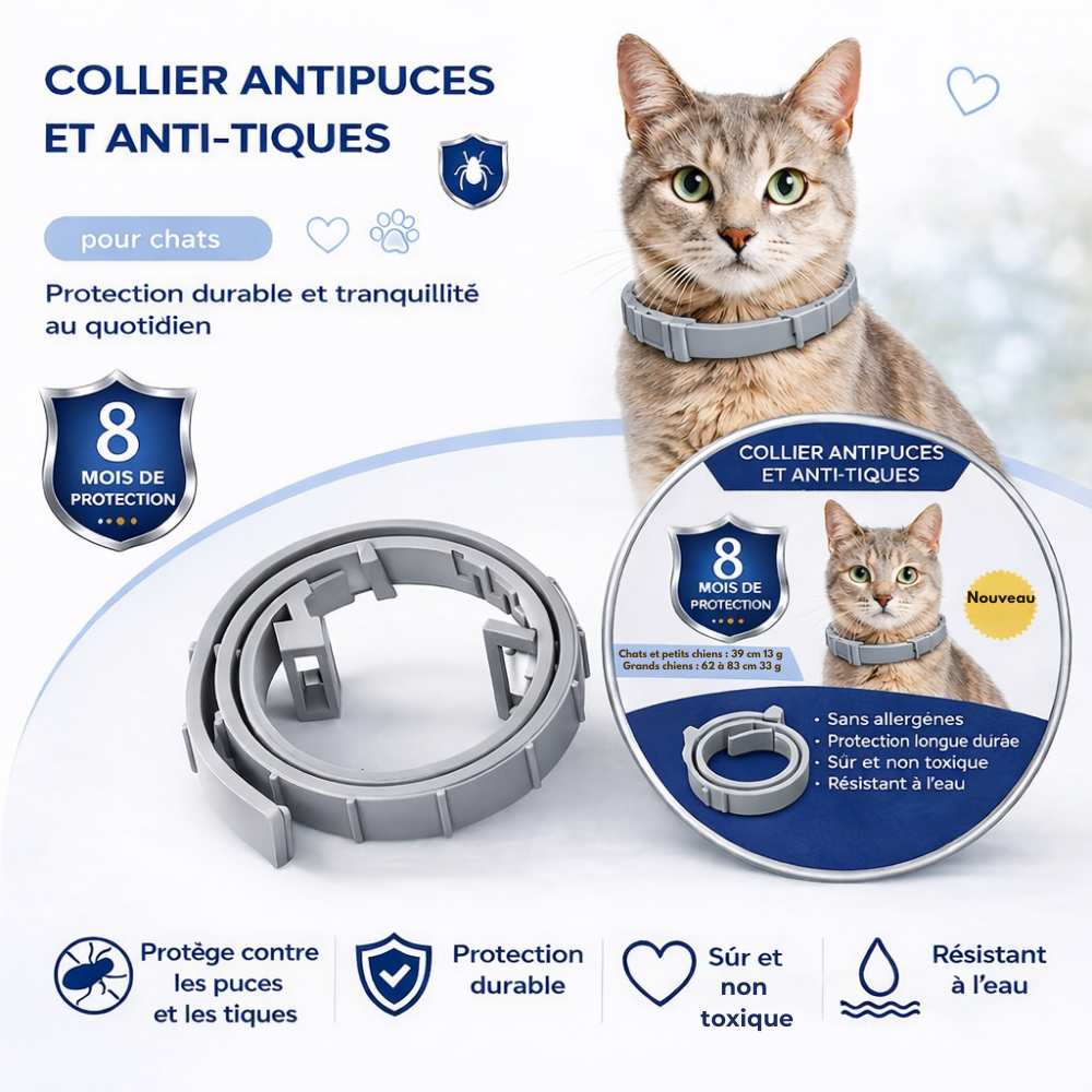 COLLIER NATUREL ANTI PUCES, TIQUES ET MOUSTIQUES