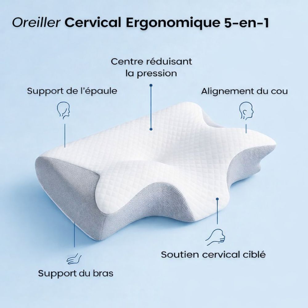 Oreiller ergonomique cervical DreamRest™ | Sommeil profond sans douleurs