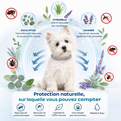 COLLIER NATUREL ANTI PUCES, TIQUES ET MOUSTIQUES