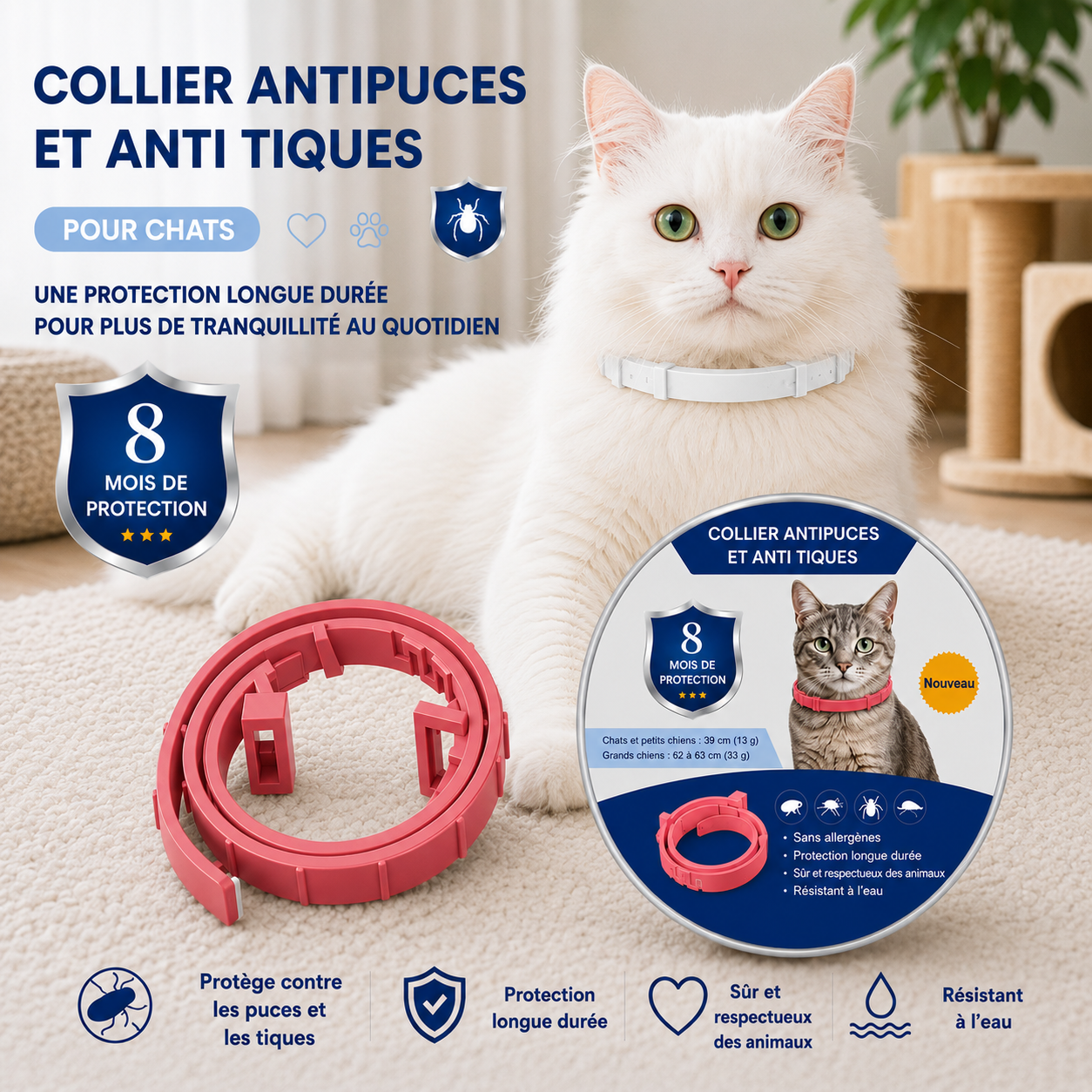 PetProtect™ | Collier antiparasitaire naturel contre puces, tiques et moustiques • Protection jusqu’à 8 mois