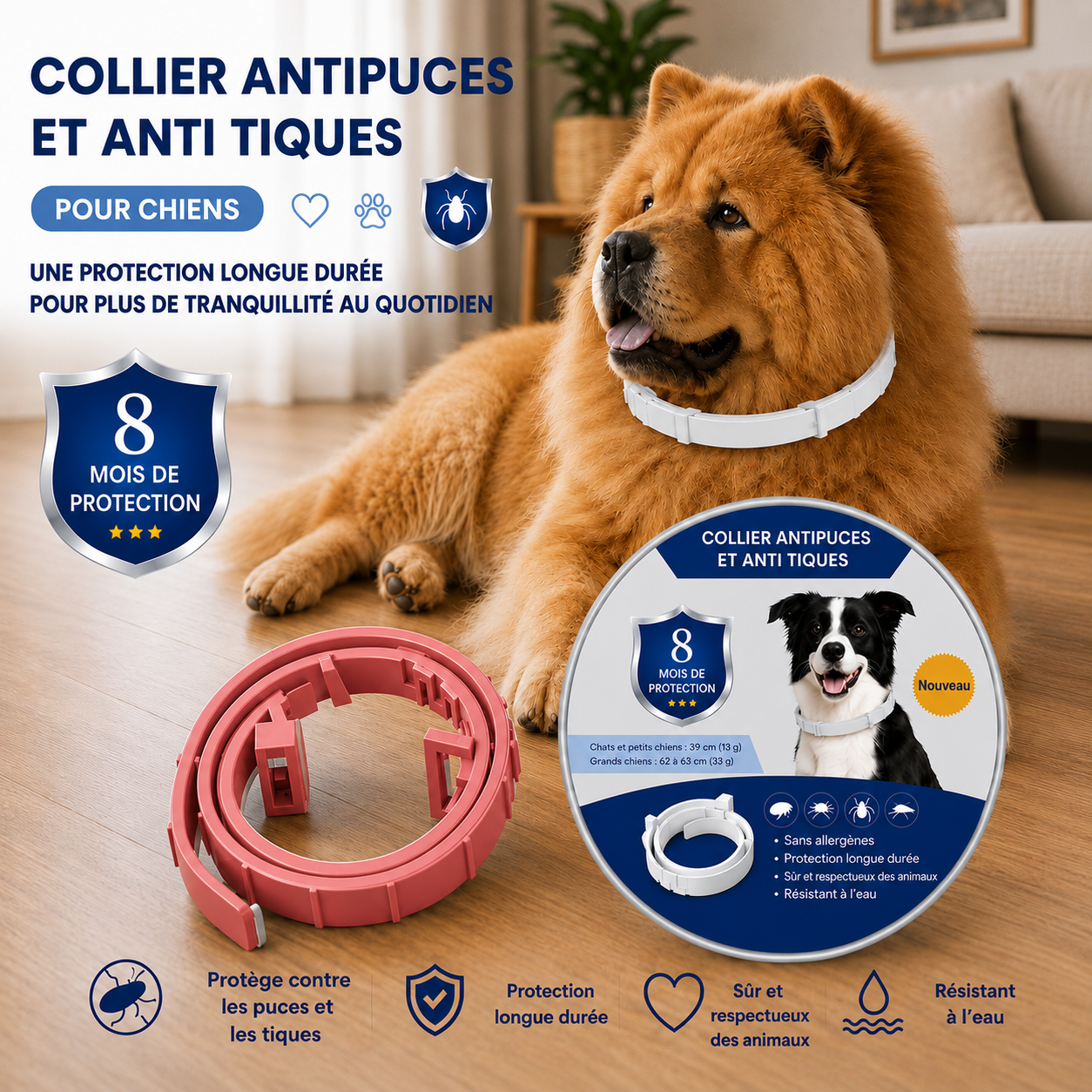 PetProtect™ | Collier antiparasitaire naturel contre puces, tiques et moustiques • Protection jusqu’à 8 mois