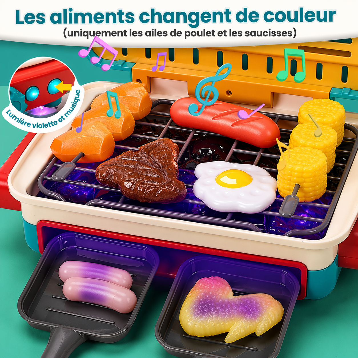 Ensemble BBQ pour enfants avec effet de fumée et aliments qui changent de couleur