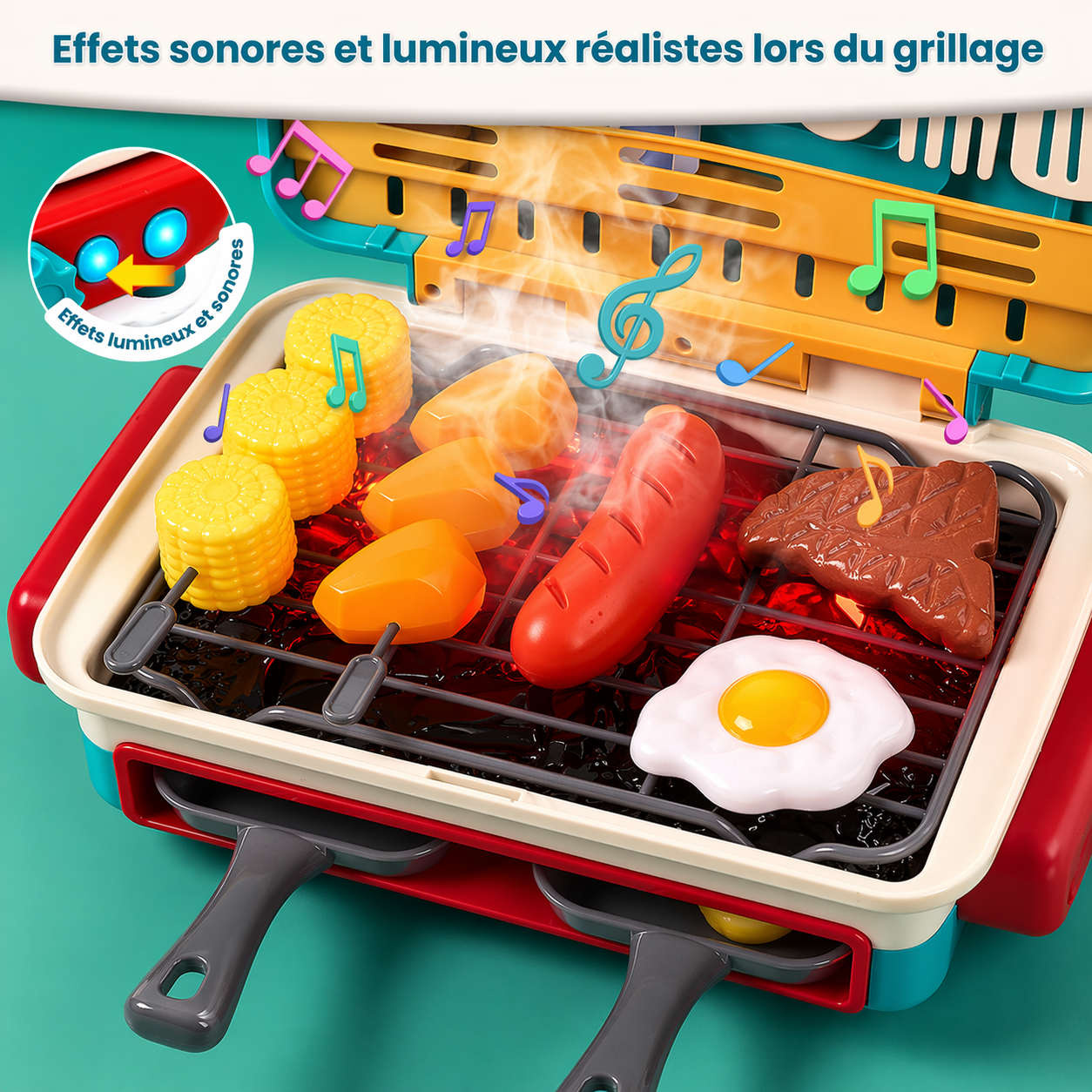 Ensemble BBQ pour enfants avec effet de fumée et aliments qui changent de couleur