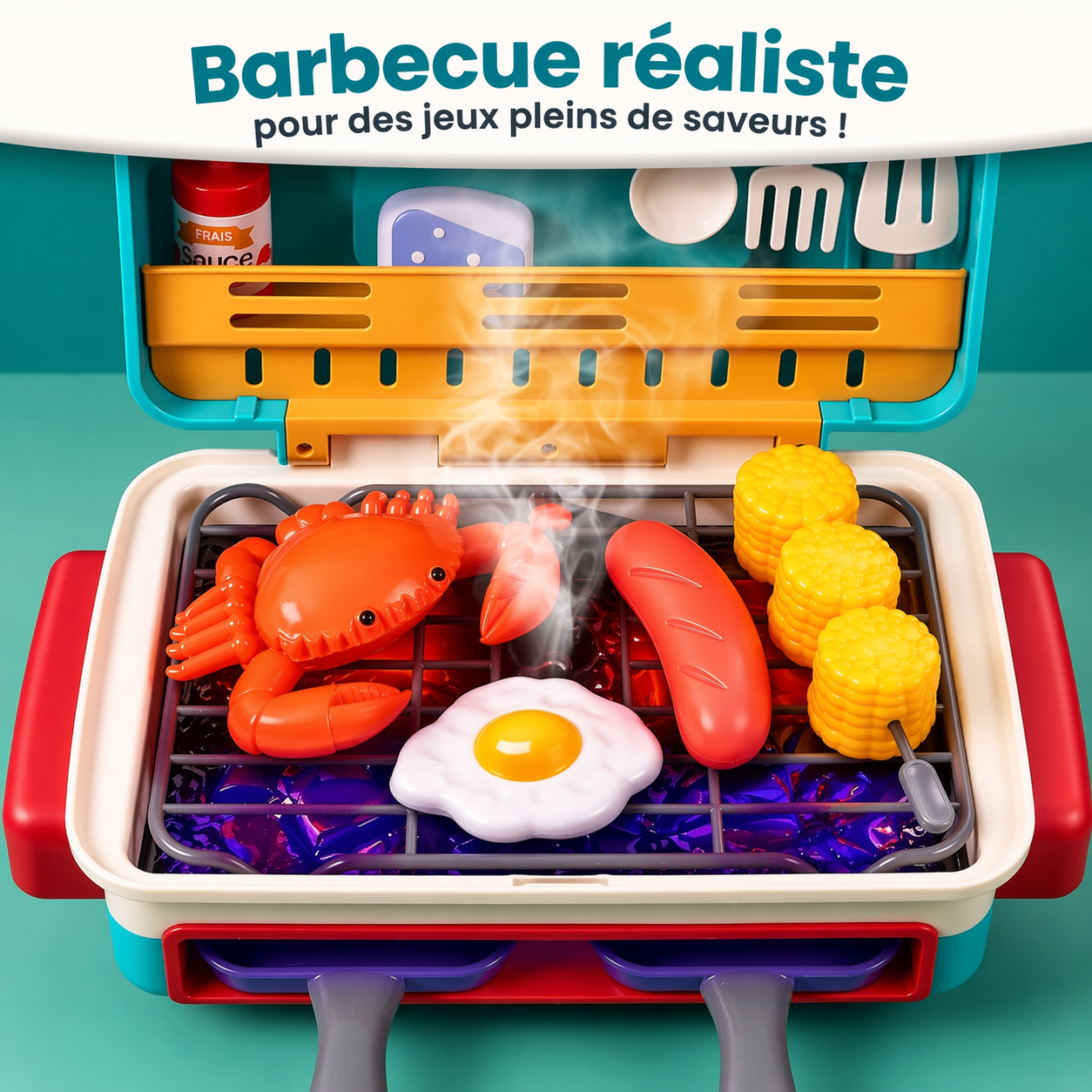 Ensemble BBQ pour enfants avec effet de fumée et aliments qui changent de couleur